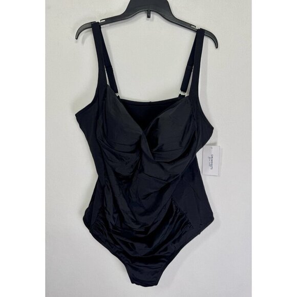 NWT Swimsuits for All One Piece Swimsuit Womens 26 Black V-Neck Shelf Bra Lined - Picture 4 of 13